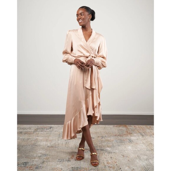 Zimmermann Silk Wrap Midi Dress in Creme Ruffle - Picture 4 of 6